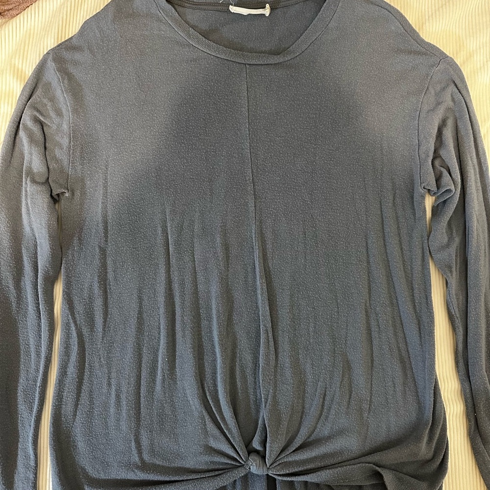 Dry Goods Women's Long Sleeve Knot-Front Sweater in Slate Blue